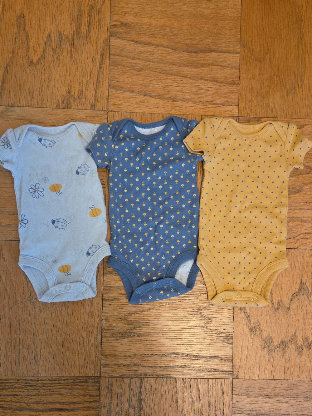 Carters Baby Girls' Blue and Yellow Short-Sleeve Onesies - 3-Pack